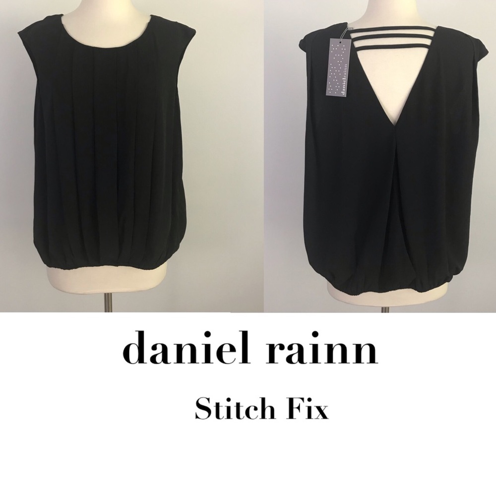 NWT Daniel Rainn Black V-Back Pleated Front Blouse